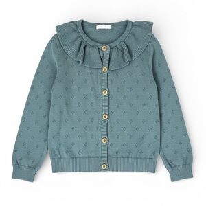 Grayson Collective Teal Girls Ruffle Collar Cardigan Sweater Size 5T